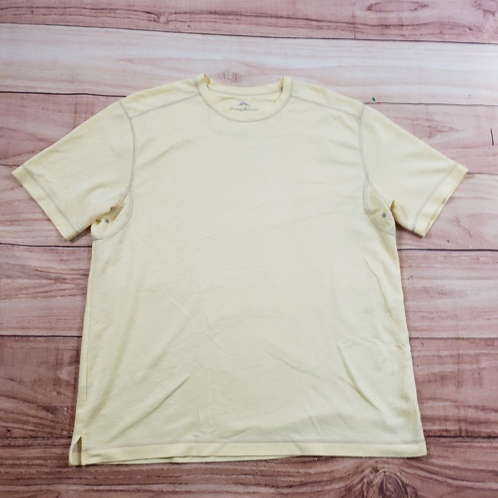 Tommy Bahama Shirt‎ Adult Large Yellow Outdoors Short Sleeve Marlin Camp Mens *